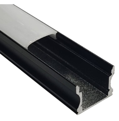 Perfil Negro de Aluminio Sobrepuesto 2m 20x15mm para Cinta LED