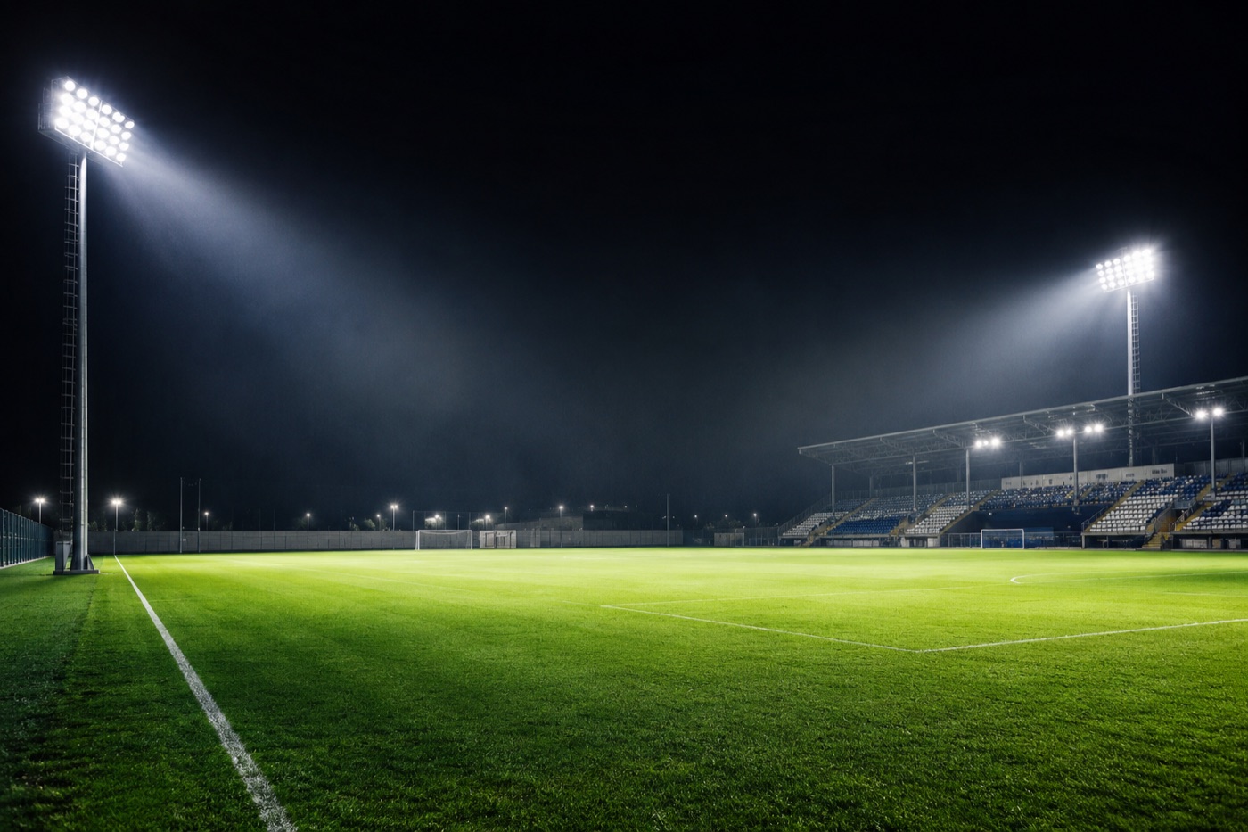 Proyector LED de estadio 1000W iluminando una cancha deportiva de noche